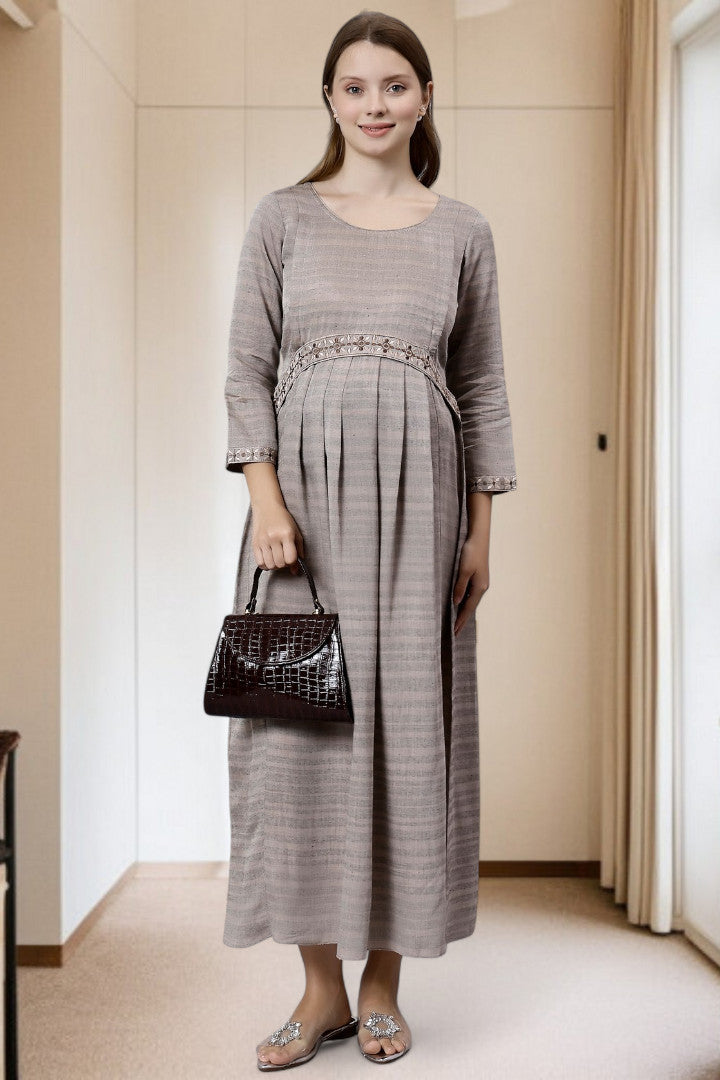 PolyCotton Embroidered Maternity Kurta – Designed for Pregnancy & Nursing