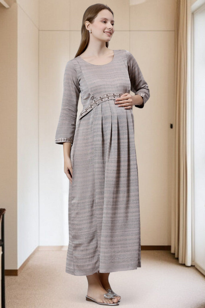 PolyCotton Embroidered Maternity Kurta – Designed for Pregnancy & Nursing