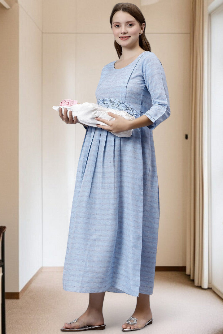 PolyCotton Embroidered Maternity Kurta – Designed for Pregnancy & Nursing