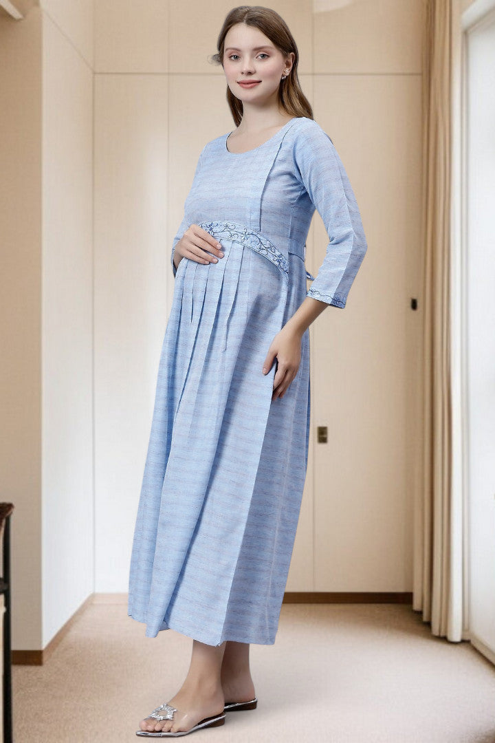 PolyCotton Embroidered Maternity Kurta – Designed for Pregnancy & Nursing
