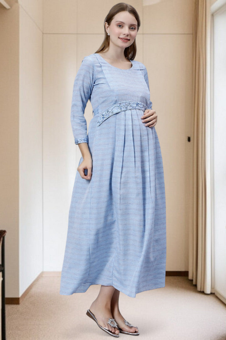 PolyCotton Embroidered Maternity Kurta – Designed for Pregnancy & Nursing