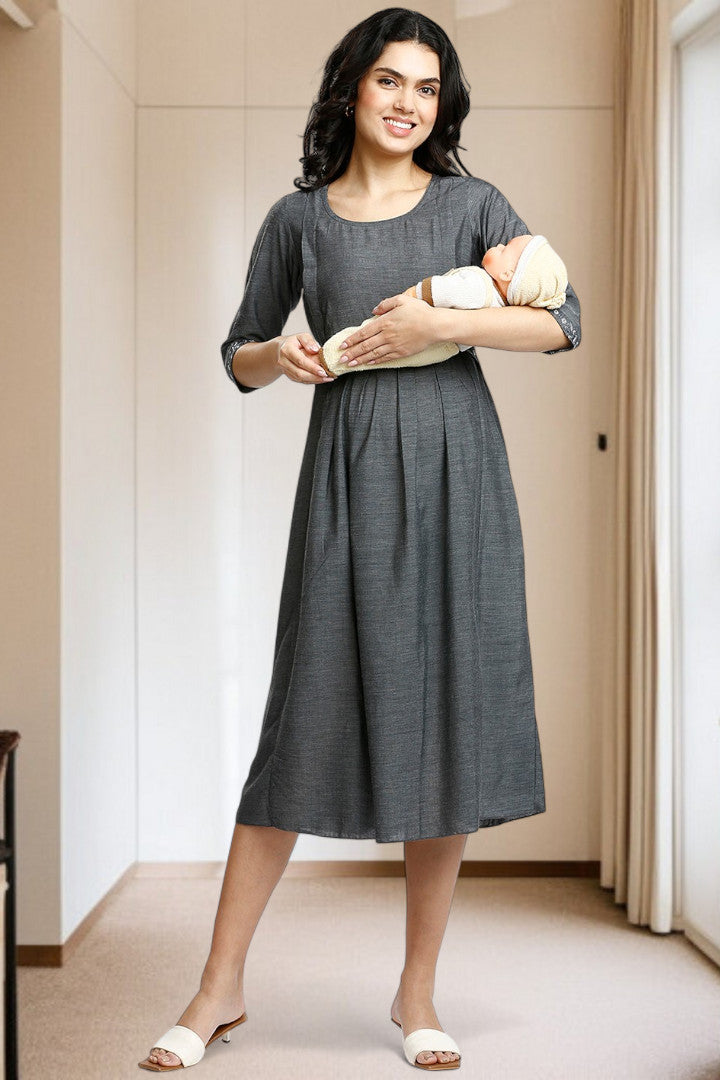 PolyCotton Embroidered Maternity Kurta – Designed for Pregnancy & Nursing