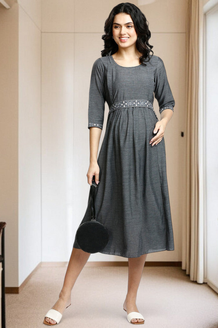 PolyCotton Embroidered Maternity Kurta – Designed for Pregnancy & Nursing