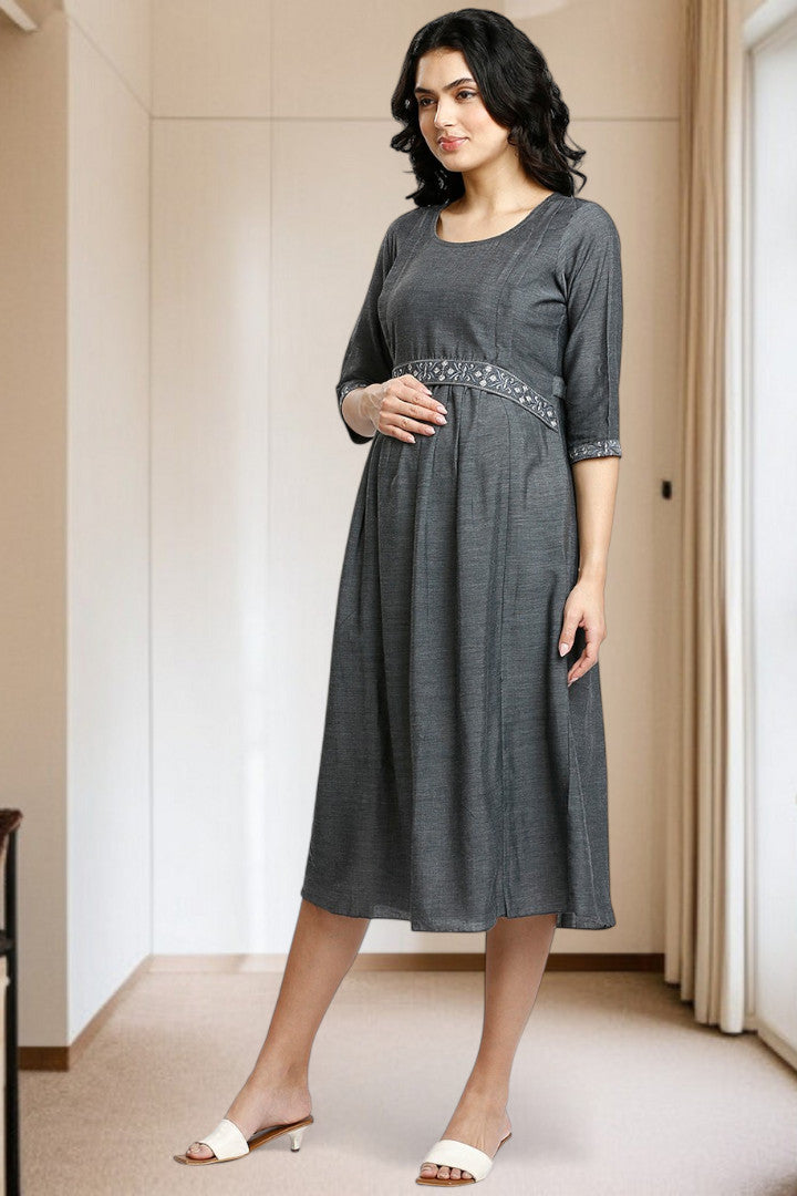 PolyCotton Embroidered Maternity Kurta – Designed for Pregnancy & Nursing