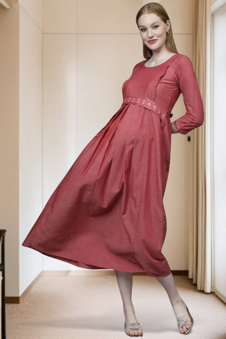 PolyCotton Embroidered Maternity Kurta – Designed for Pregnancy & Nursing