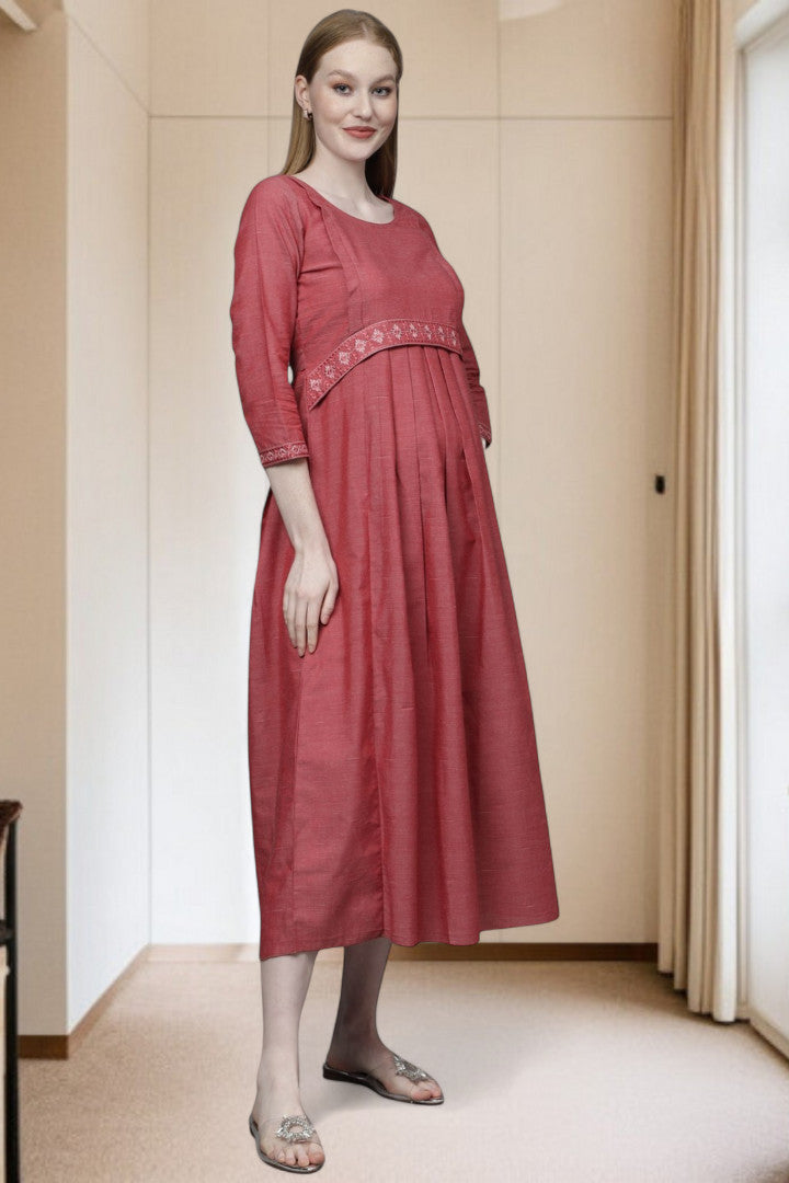 PolyCotton Embroidered Maternity Kurta – Designed for Pregnancy & Nursing