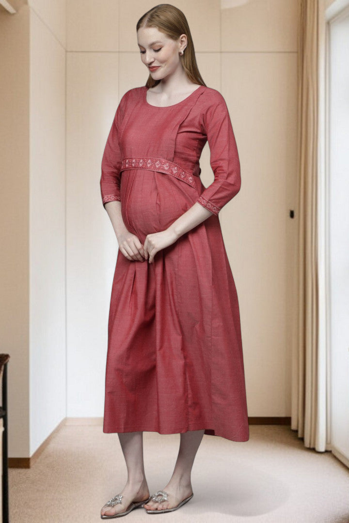 PolyCotton Embroidered Maternity Kurta – Designed for Pregnancy & Nursing