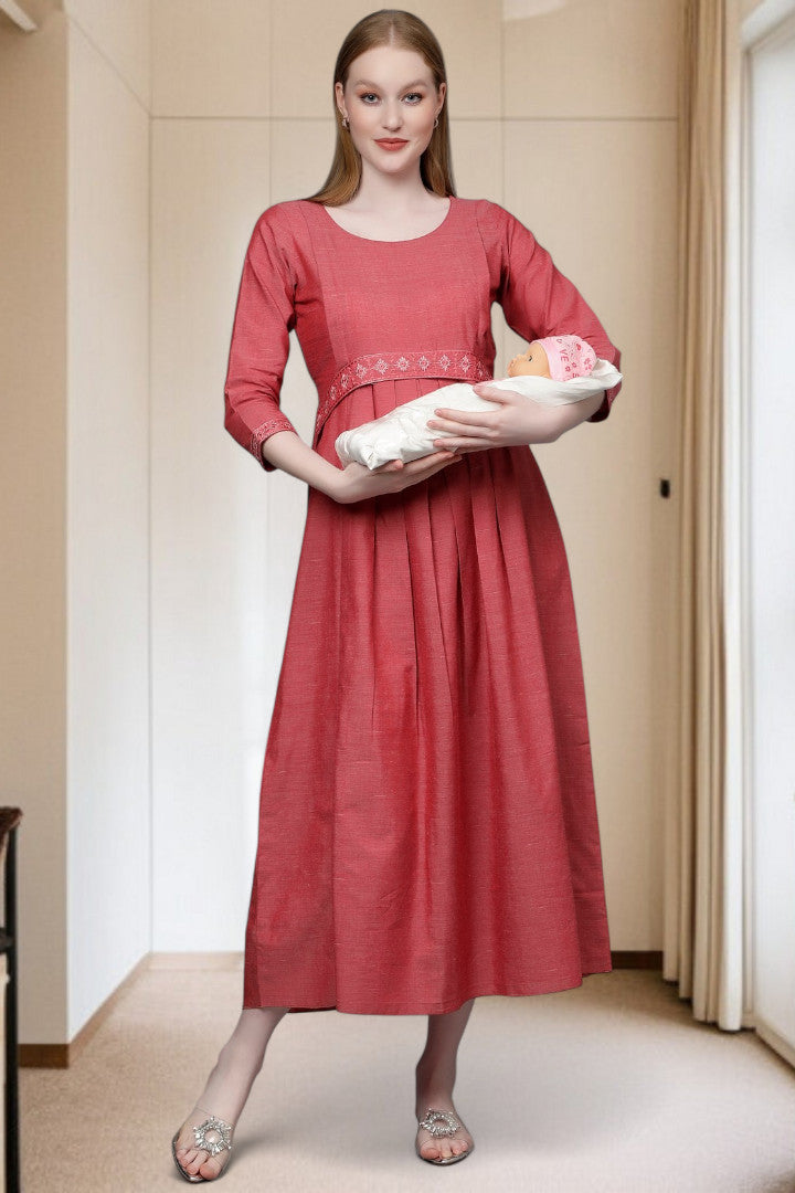 PolyCotton Embroidered Maternity Kurta – Designed for Pregnancy & Nursing