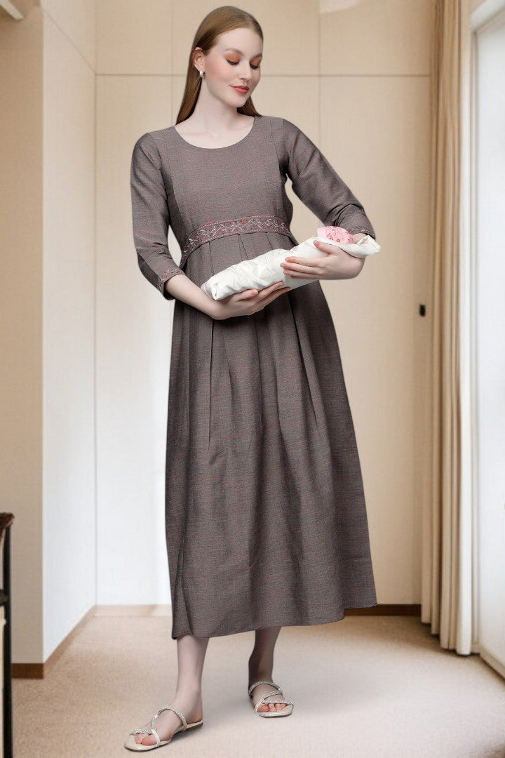 PolyCotton Embroidered Maternity Kurta – Designed for Pregnancy & Nursing