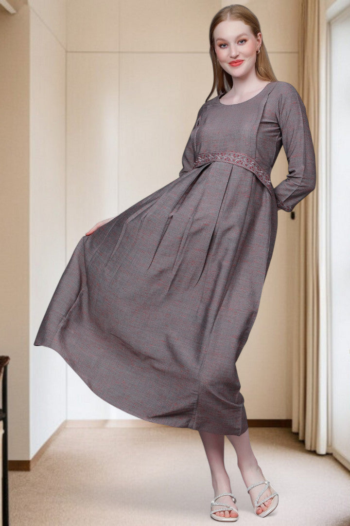 PolyCotton Embroidered Maternity Kurta – Designed for Pregnancy & Nursing