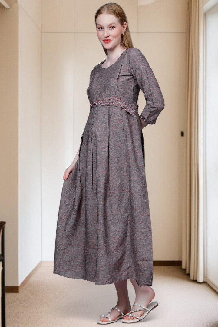 PolyCotton Embroidered Maternity Kurta – Designed for Pregnancy & Nursing