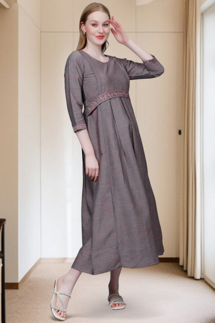 PolyCotton Embroidered Maternity Kurta – Designed for Pregnancy & Nursing