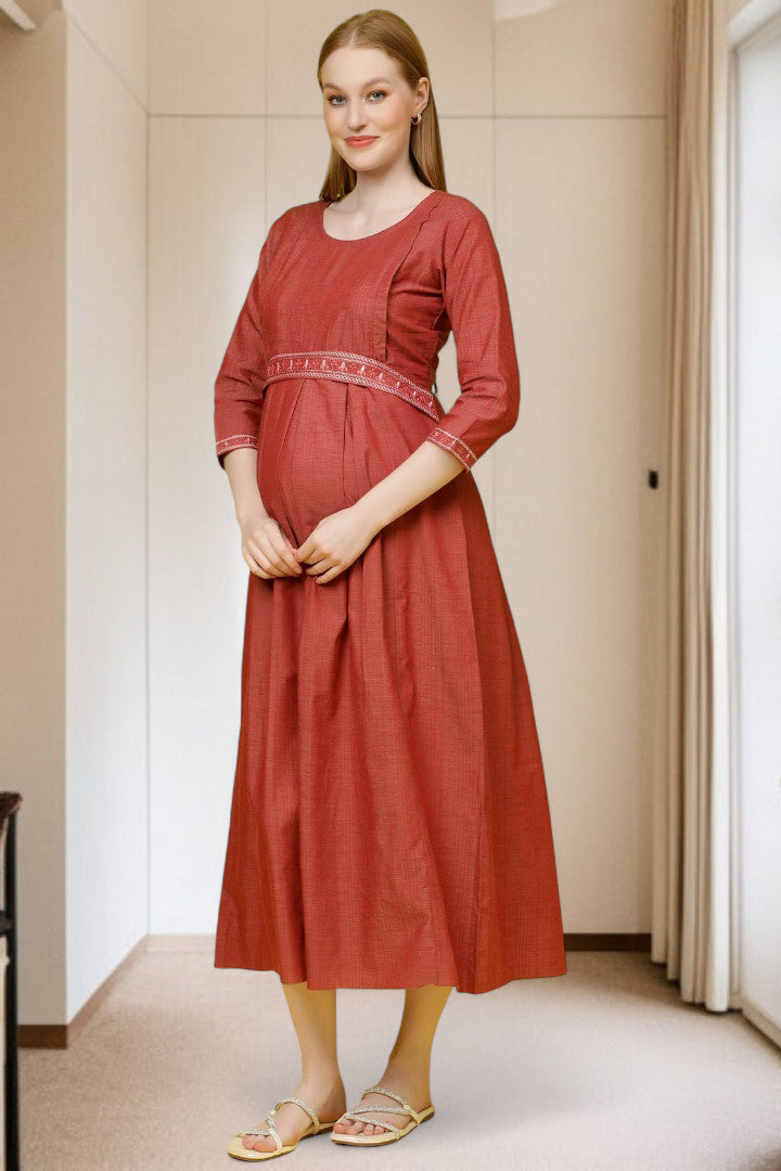 PolyCotton Embroidered Maternity Kurta – Designed for Pregnancy & Nursing