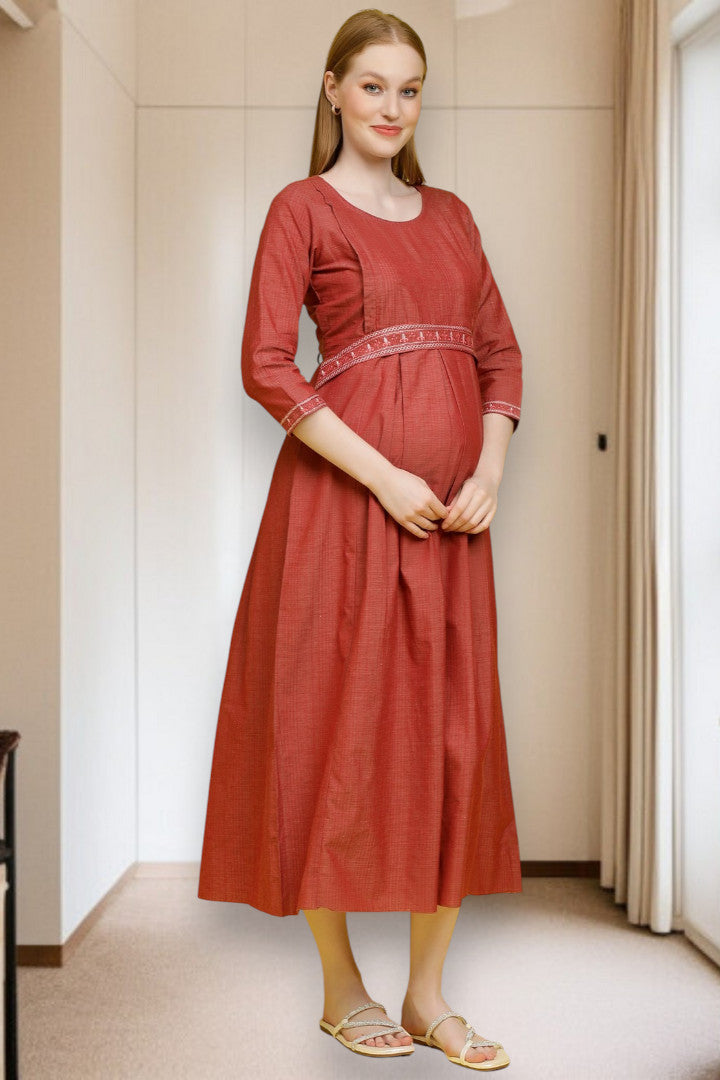 PolyCotton Embroidered Maternity Kurta – Designed for Pregnancy & Nursing