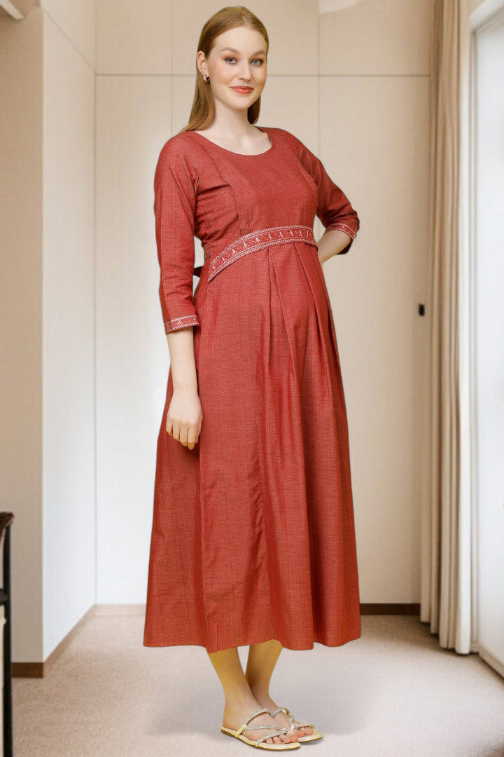 PolyCotton Embroidered Maternity Kurta – Designed for Pregnancy & Nursing