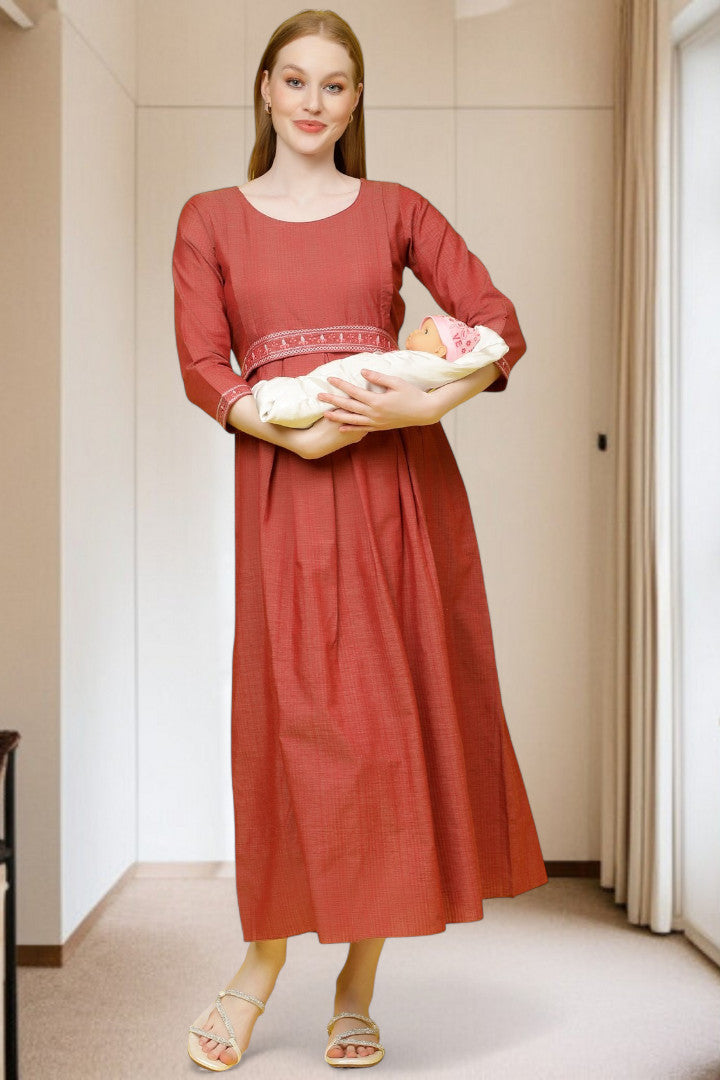 PolyCotton Embroidered Maternity Kurta – Designed for Pregnancy & Nursing