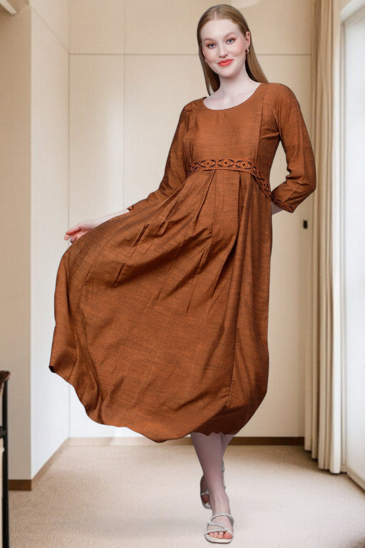 PolyCotton Embroidered Maternity Kurta – Designed for Pregnancy & Nursing
