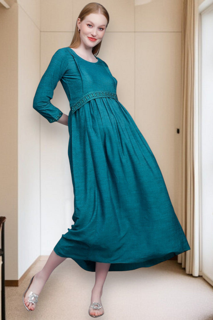 PolyCotton Embroidered Maternity Kurta – Designed for Pregnancy & Nursing