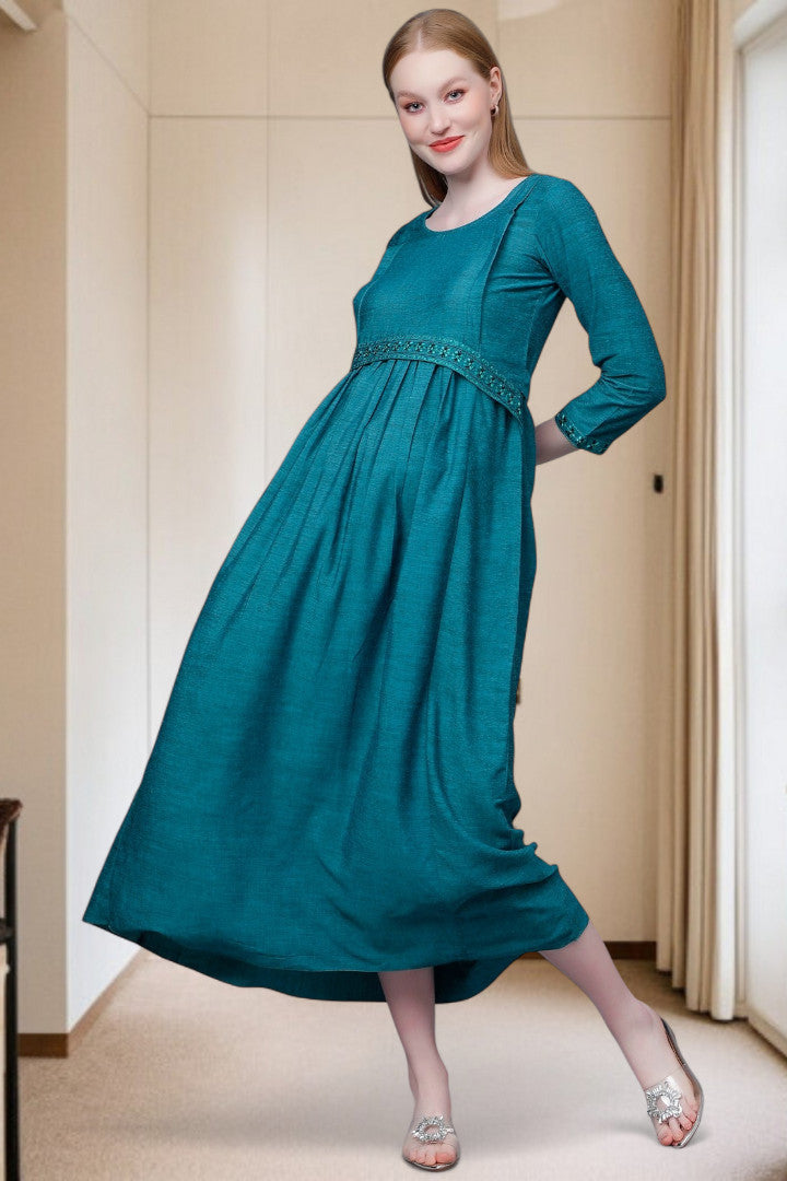 PolyCotton Embroidered Maternity Kurta – Designed for Pregnancy & Nursing