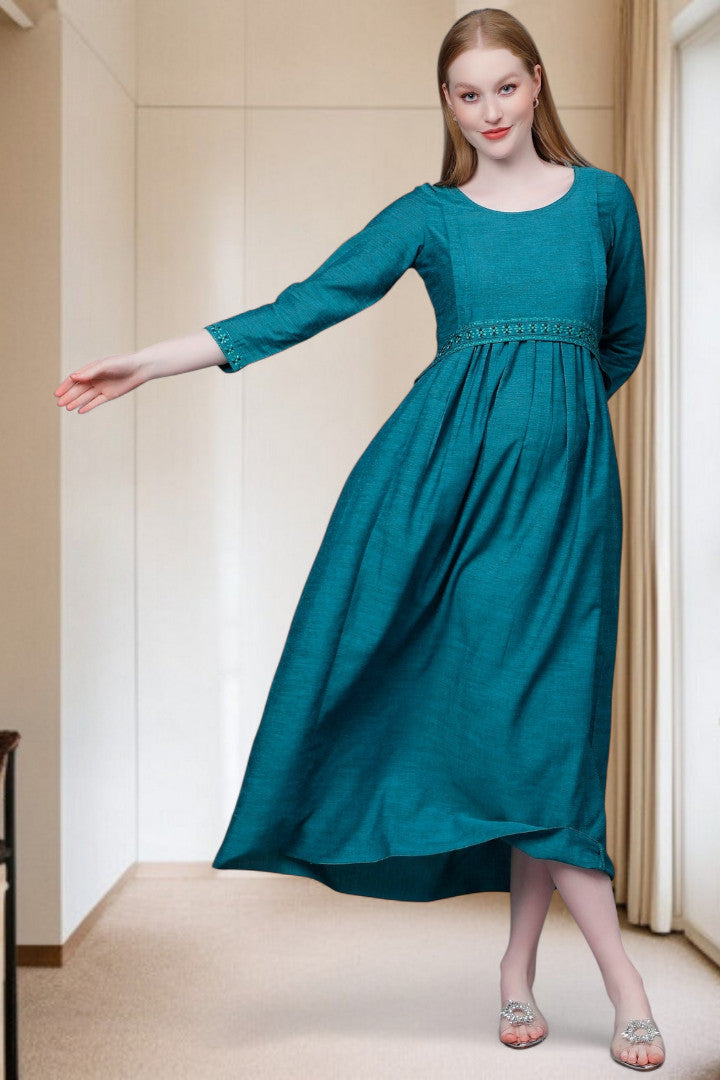 PolyCotton Embroidered Maternity Kurta – Designed for Pregnancy & Nursing