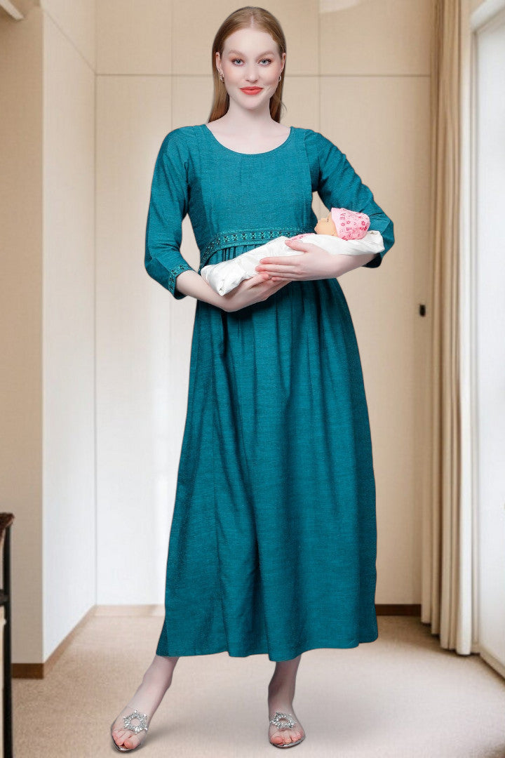 PolyCotton Embroidered Maternity Kurta – Designed for Pregnancy & Nursing