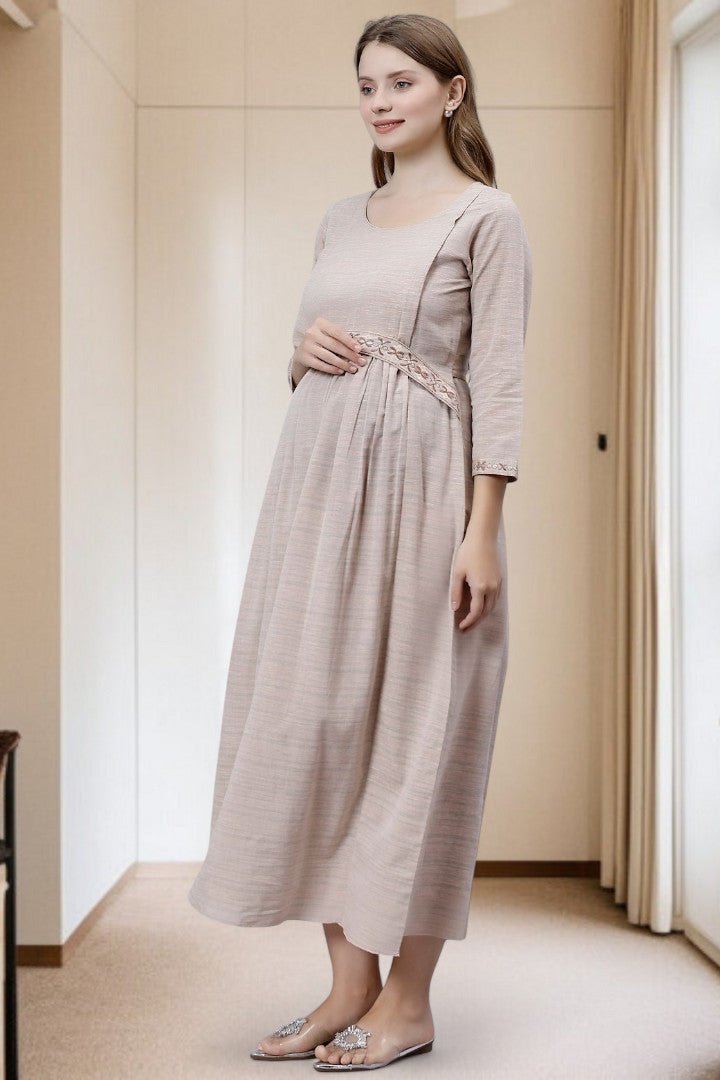 PolyCotton Embroidered Maternity Kurta – Designed for Pregnancy & Nursing