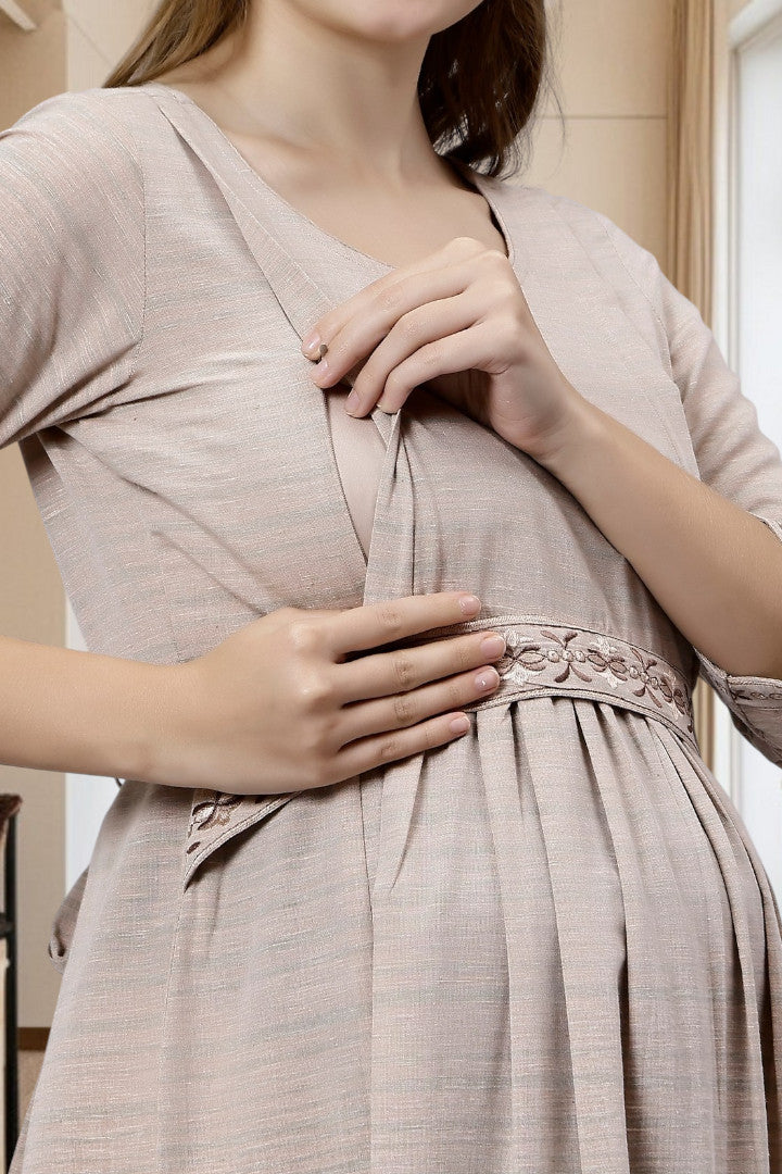 PolyCotton Embroidered Maternity Kurta – Designed for Pregnancy & Nursing