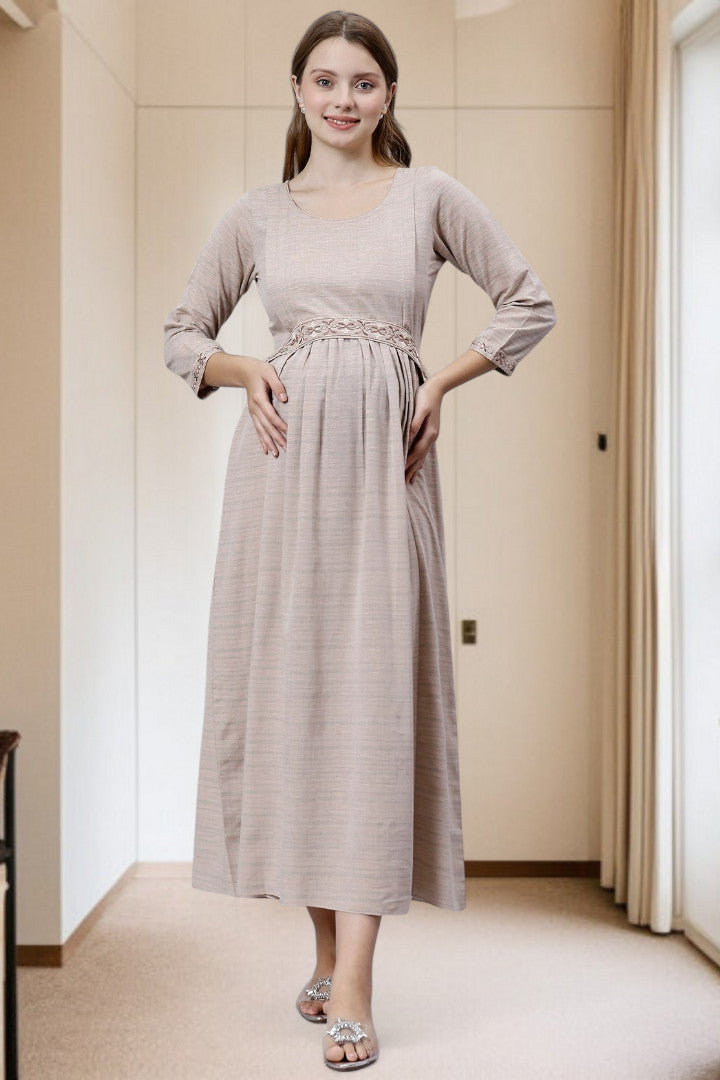 PolyCotton Embroidered Maternity Kurta – Designed for Pregnancy & Nursing