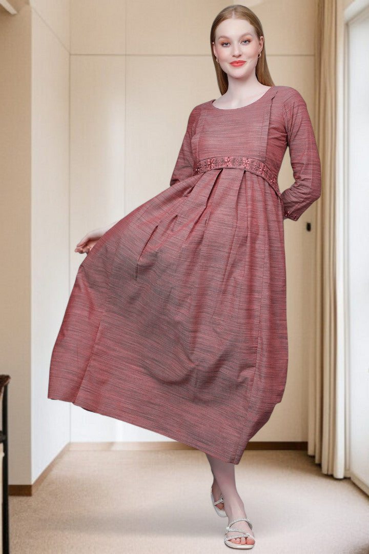 PolyCotton Embroidered Maternity Kurta – Designed for Pregnancy & Nursing