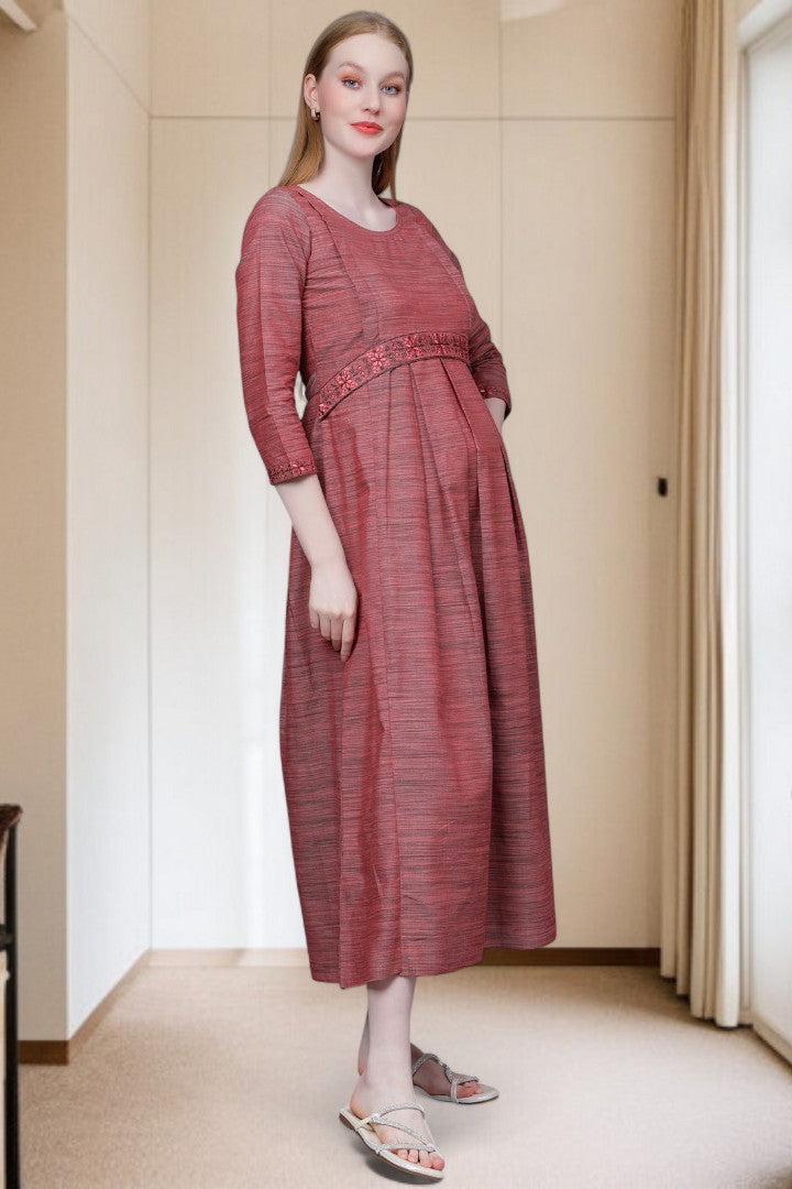 PolyCotton Embroidered Maternity Kurta – Designed for Pregnancy & Nursing