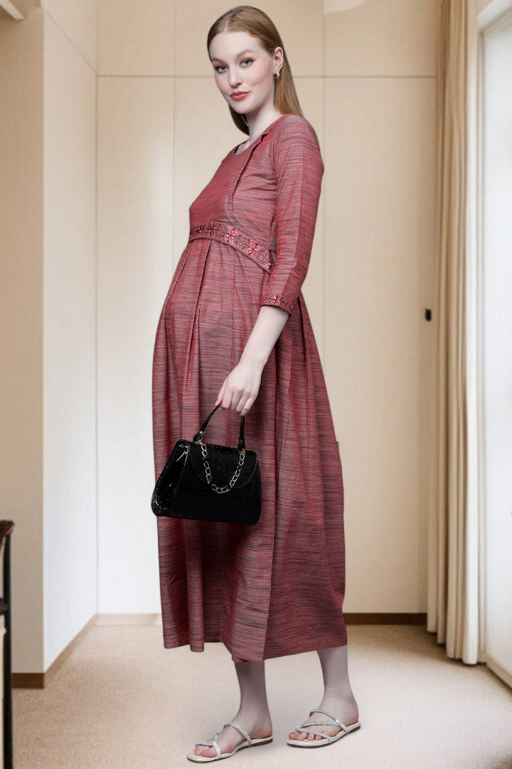 PolyCotton Embroidered Maternity Kurta – Designed for Pregnancy & Nursing