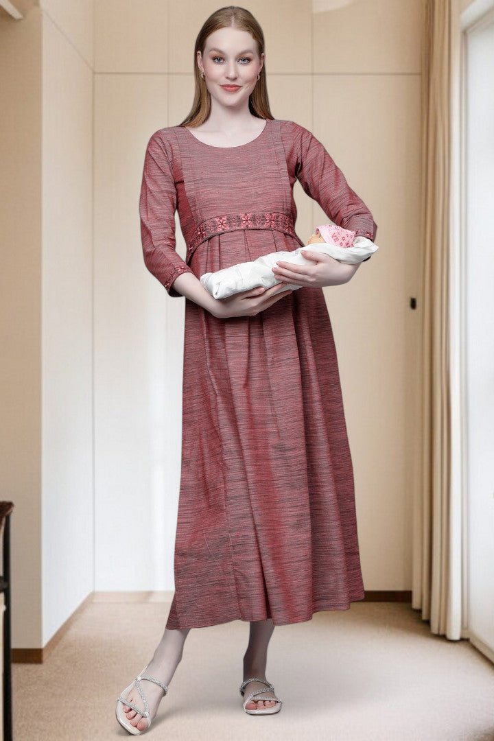 PolyCotton Embroidered Maternity Kurta – Designed for Pregnancy & Nursing