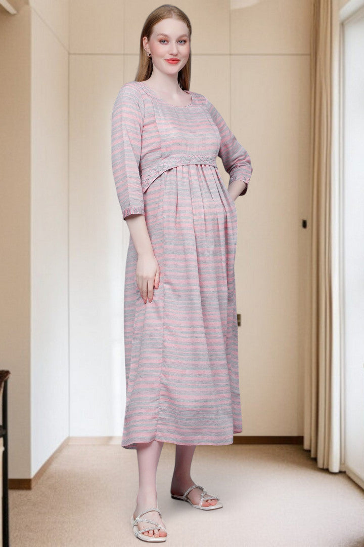PolyCotton Embroidered Maternity Kurta – Designed for Pregnancy & Nursing