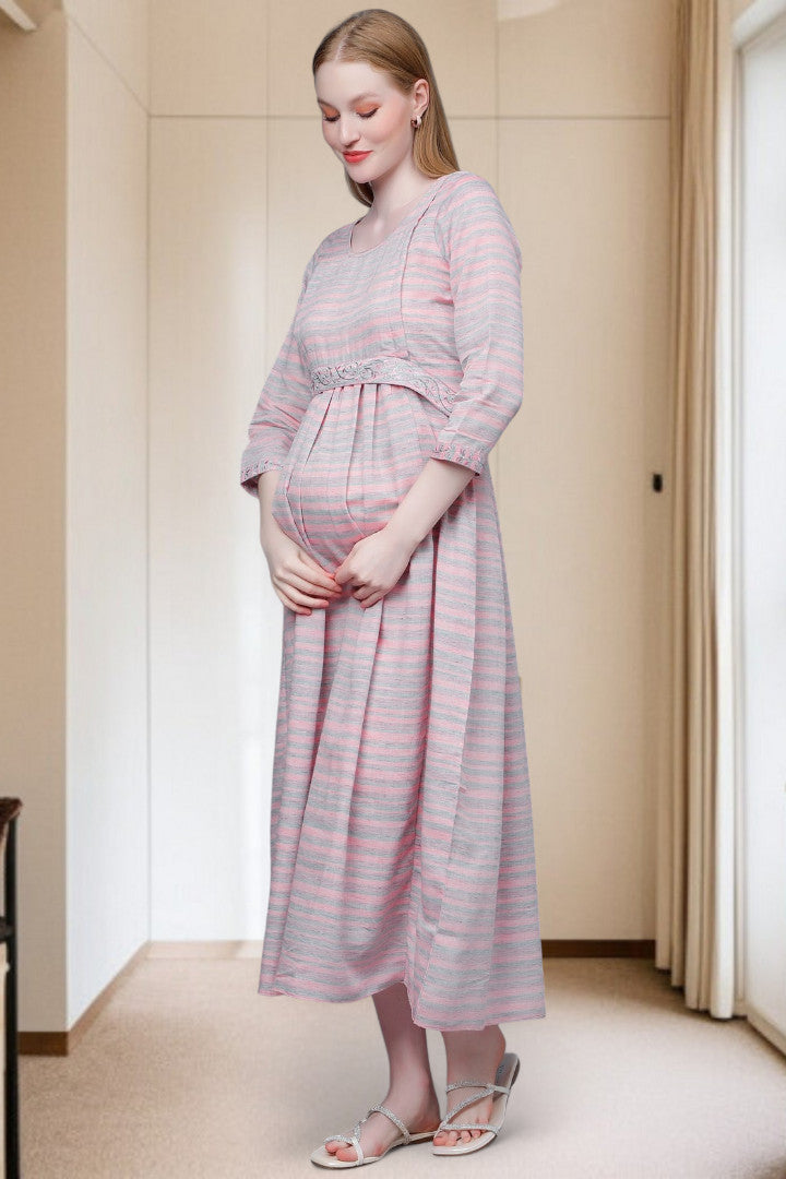PolyCotton Embroidered Maternity Kurta – Designed for Pregnancy & Nursing