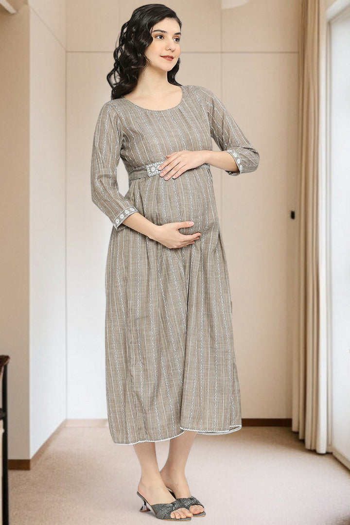 PolyCotton Embroidered Maternity Kurta – Designed for Pregnancy & Nursing