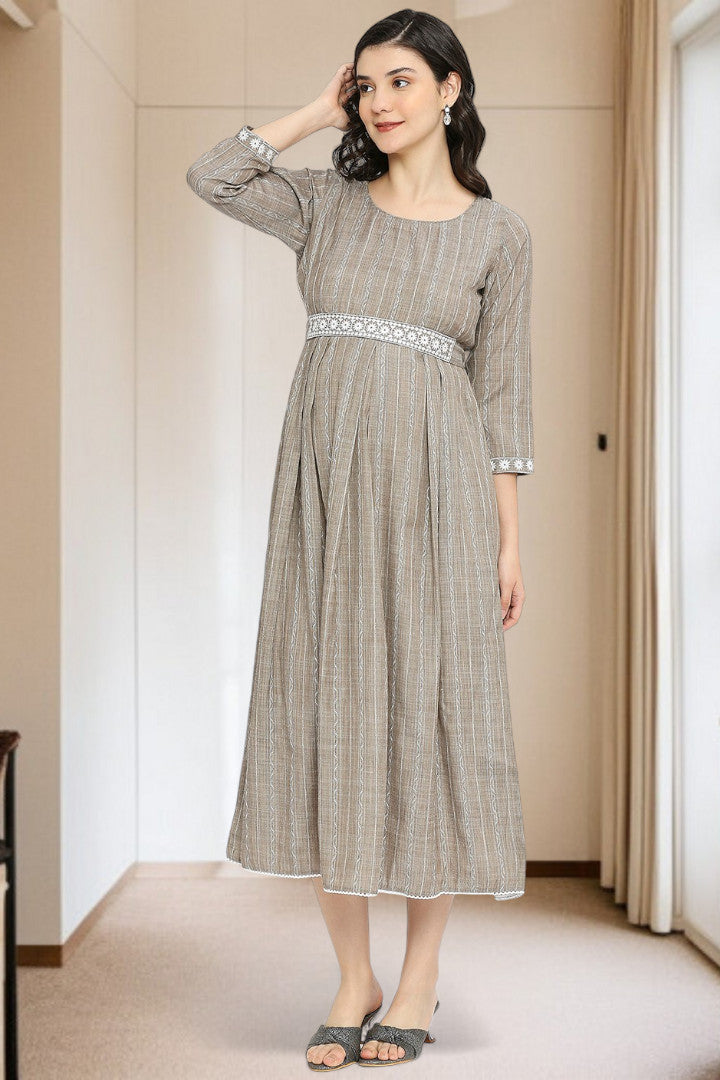 PolyCotton Embroidered Maternity Kurta – Designed for Pregnancy & Nursing