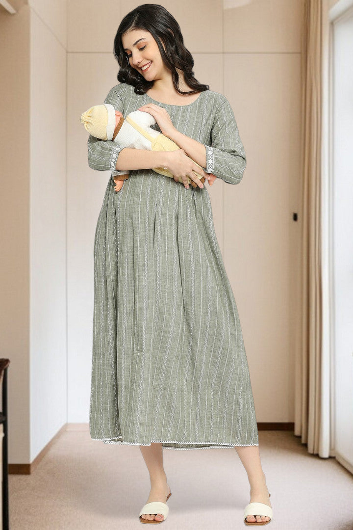 PolyCotton Embroidered Maternity Kurta – Designed for Pregnancy & Nursing