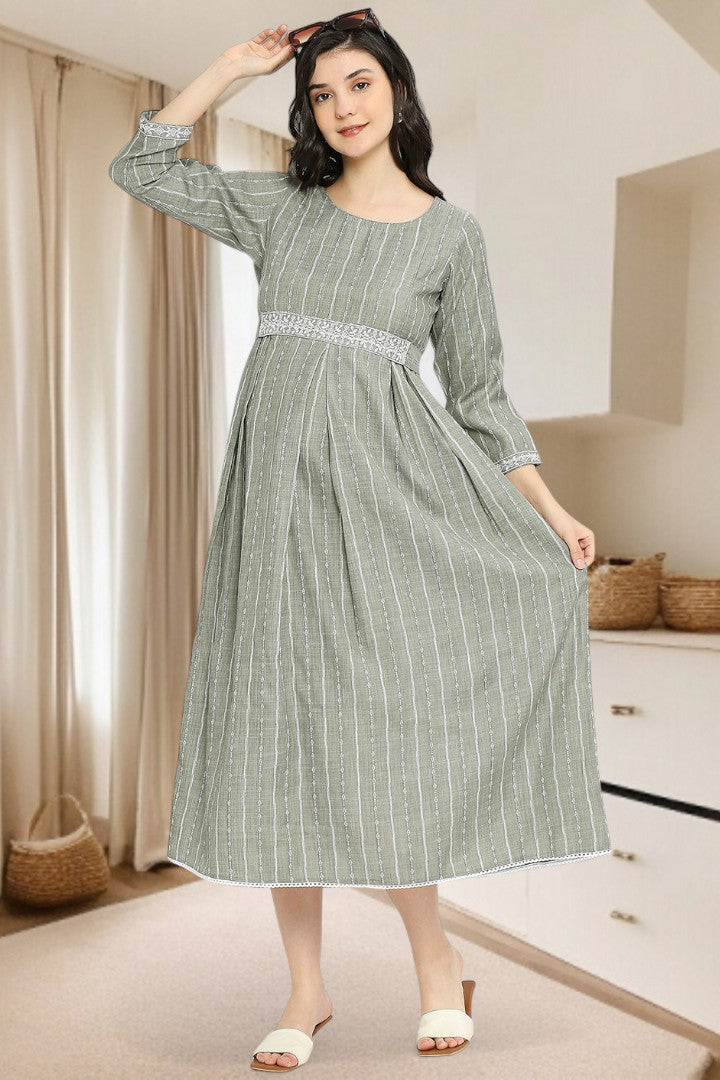 PolyCotton Embroidered Maternity Kurta – Designed for Pregnancy & Nursing