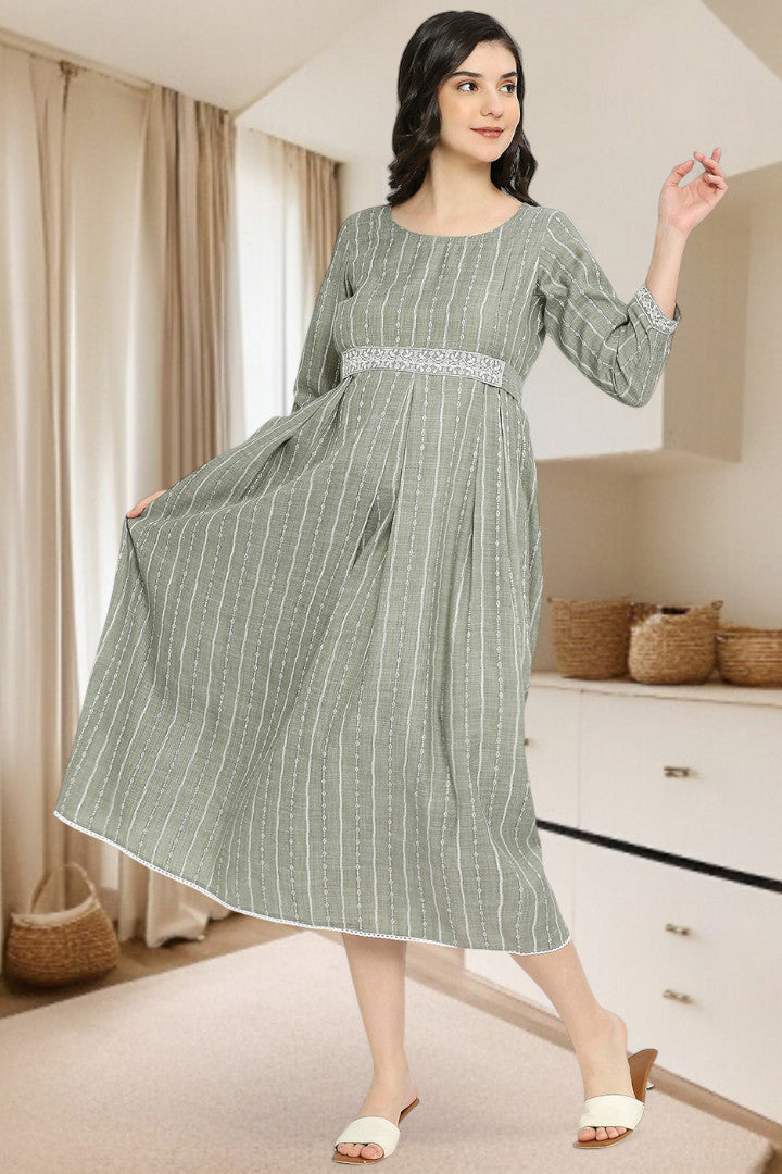 PolyCotton Embroidered Maternity Kurta – Designed for Pregnancy & Nursing