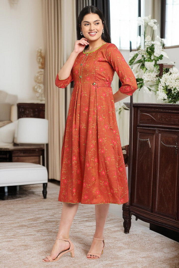 Rayon Maternity Flare Kurta For Pre & Post Pregnancy