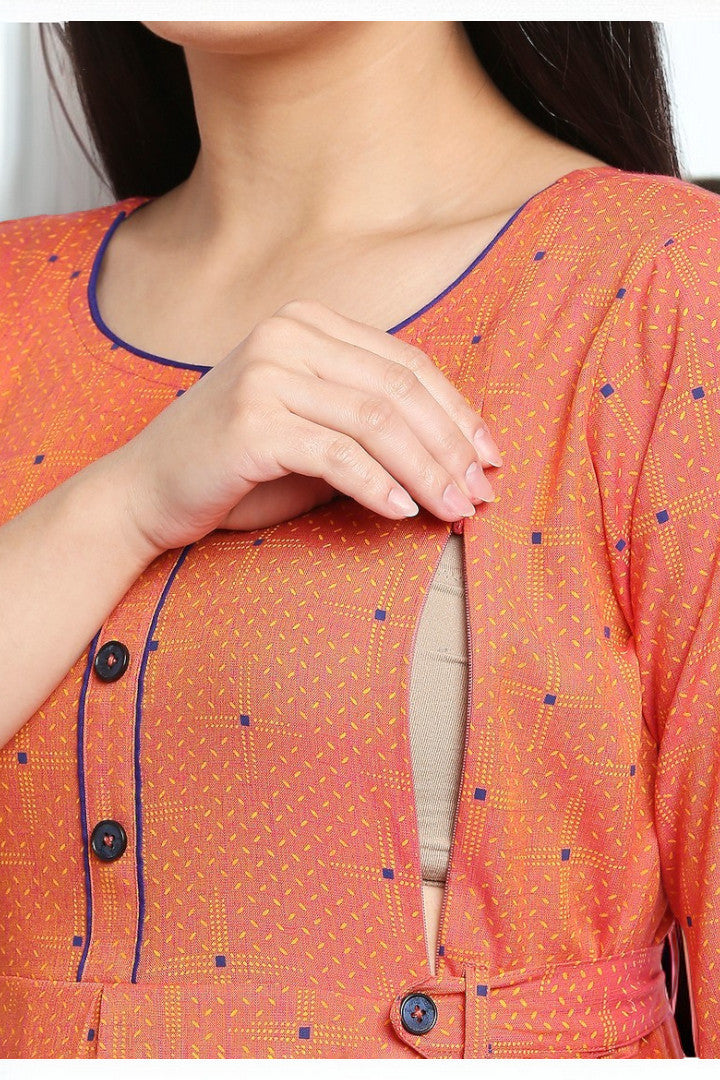 Rayon Maternity Flare Kurta For Pre & Post Pregnancy