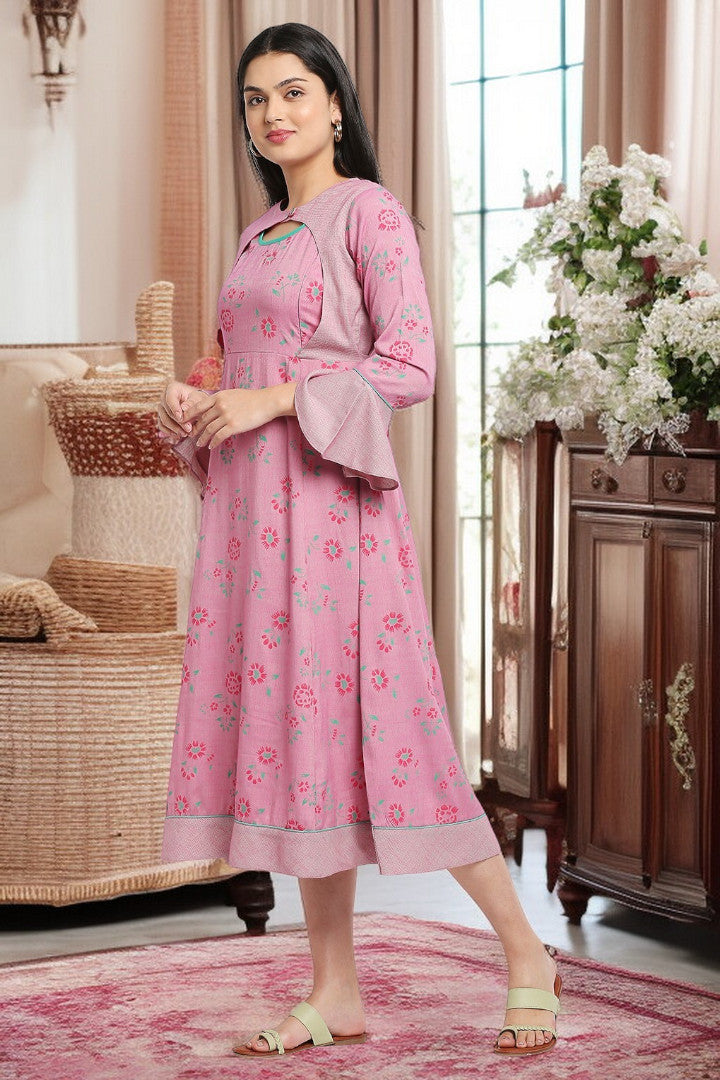Rayon Maternity Flare Kurta For Pre & Post Pregnancy
