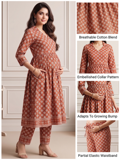Rayon Printed Maternity Co-Ord Set – Designed for Pregnancy & Nursing