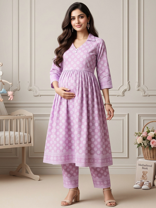 Rayon Printed Maternity Co-Ord Set – Designed for Pregnancy & Nursing