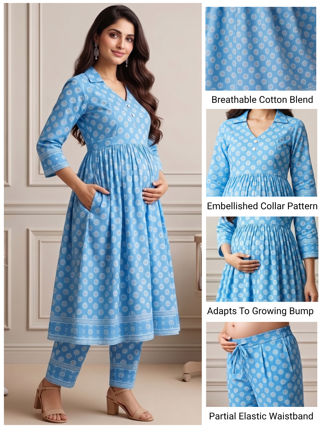 Rayon Printed Maternity Co-Ord Set – Designed for Pregnancy & Nursing