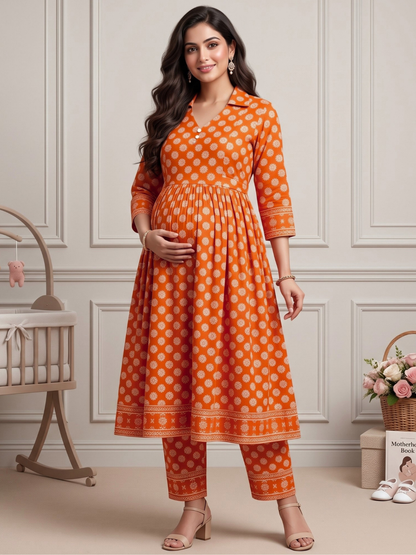 Rayon Printed Maternity Anarkali – Designed for Pregnancy & Nursing (DS466)