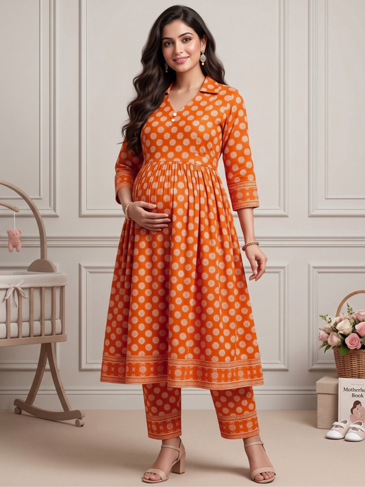 Rayon Printed Maternity Anarkali – Designed for Pregnancy & Nursing (DS466)