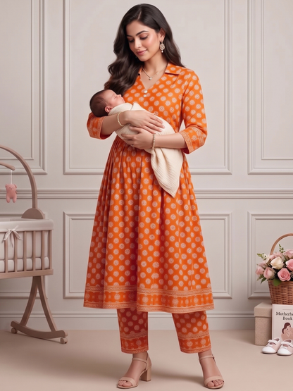 Rayon Printed Maternity Anarkali – Designed for Pregnancy & Nursing (DS466)