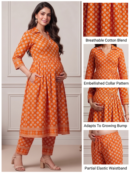 Rayon Printed Maternity Anarkali – Designed for Pregnancy & Nursing (DS466)