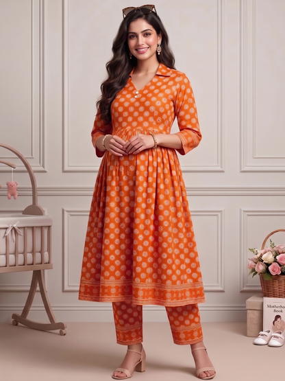 Rayon Printed Maternity Anarkali – Designed for Pregnancy & Nursing (DS466)